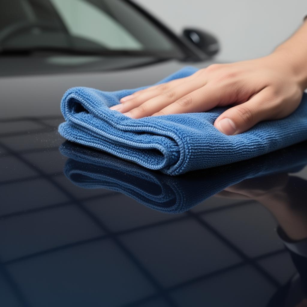 Microfiber cloth polishing glossy paint